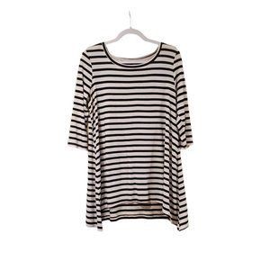Mudd Junior's Black & White Striped 3/4 Sleeve Tunic Blouse Sz L